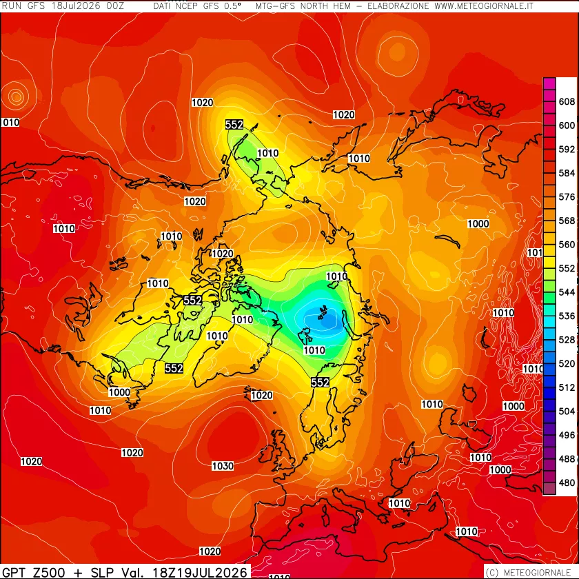 mappa Geopotenziali a 500 hPa + Pressione sul livello del mare