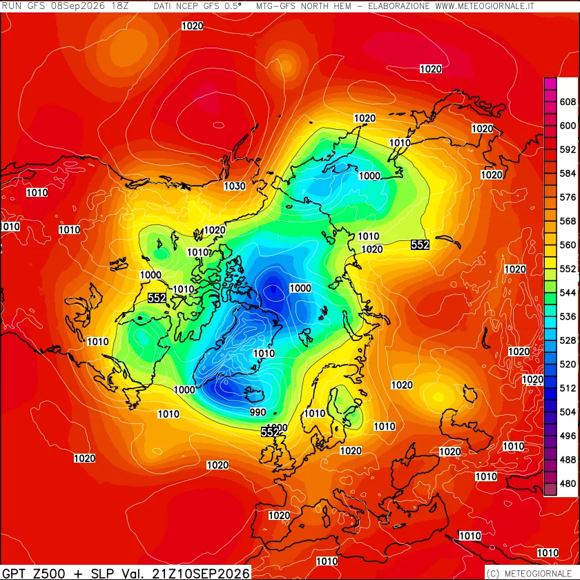 mappa Geopotenziali a 500 hPa + Pressione sul livello del mare