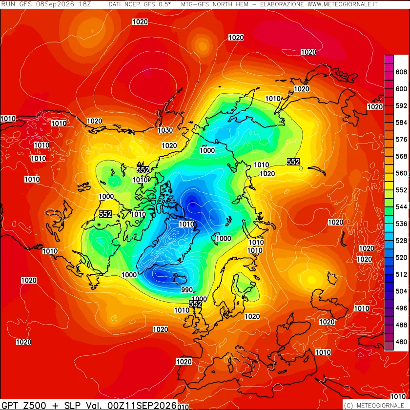 mappa Geopotenziali a 500 hPa + Pressione sul livello del mare