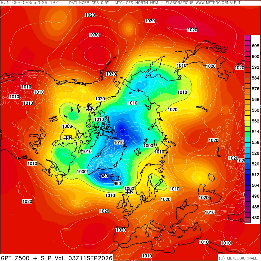 mappa Geopotenziali a 500 hPa + Pressione sul livello del mare