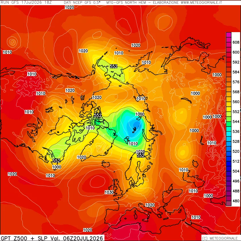 mappa Geopotenziali a 500 hPa + Pressione sul livello del mare
