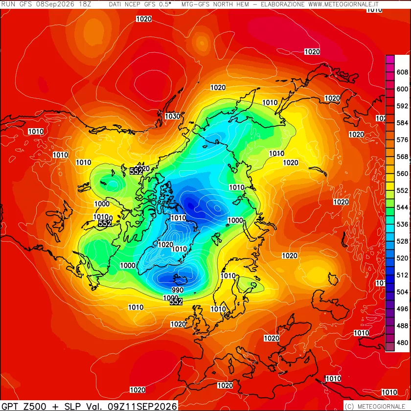 mappa Geopotenziali a 500 hPa + Pressione sul livello del mare