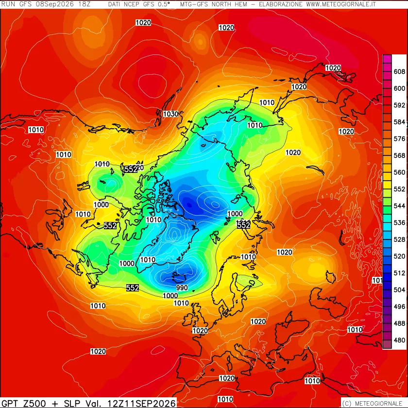 mappa Geopotenziali a 500 hPa + Pressione sul livello del mare