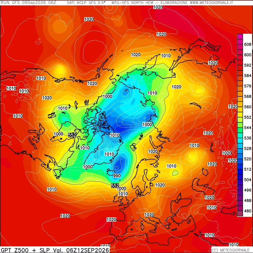 mappa Geopotenziali a 500 hPa + Pressione sul livello del mare