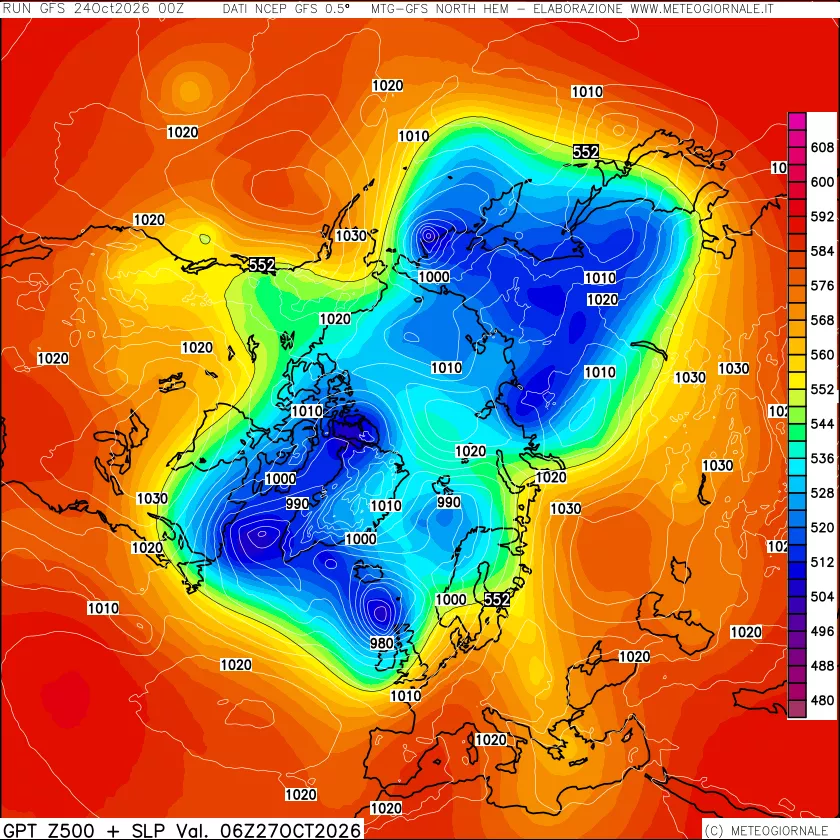mappa Geopotenziali a 500 hPa + Pressione sul livello del mare