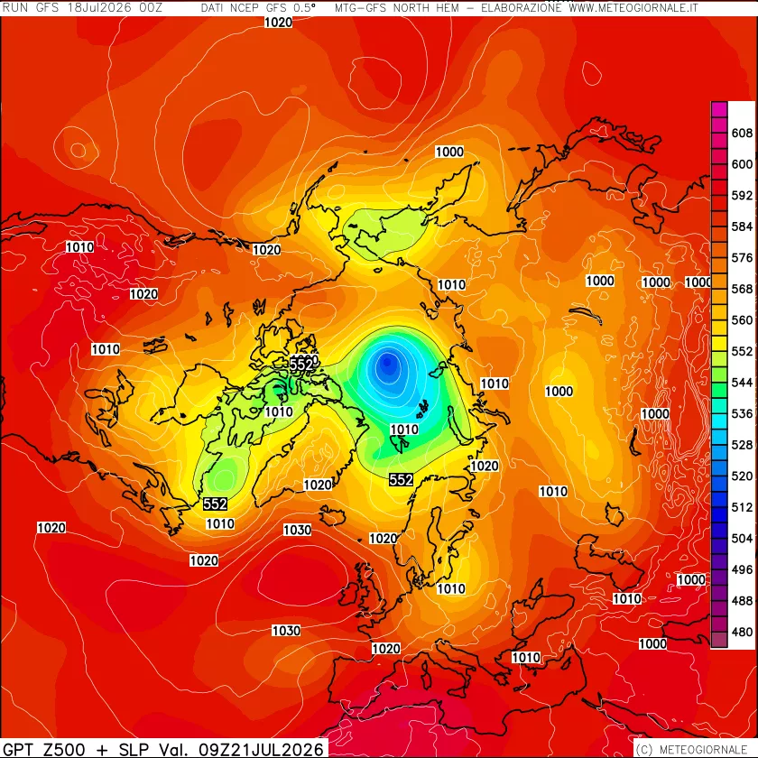 mappa Geopotenziali a 500 hPa + Pressione sul livello del mare