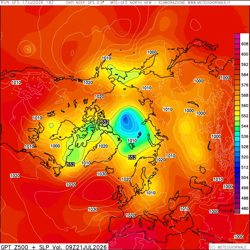 mappa Geopotenziali a 500 hPa + Pressione sul livello del mare