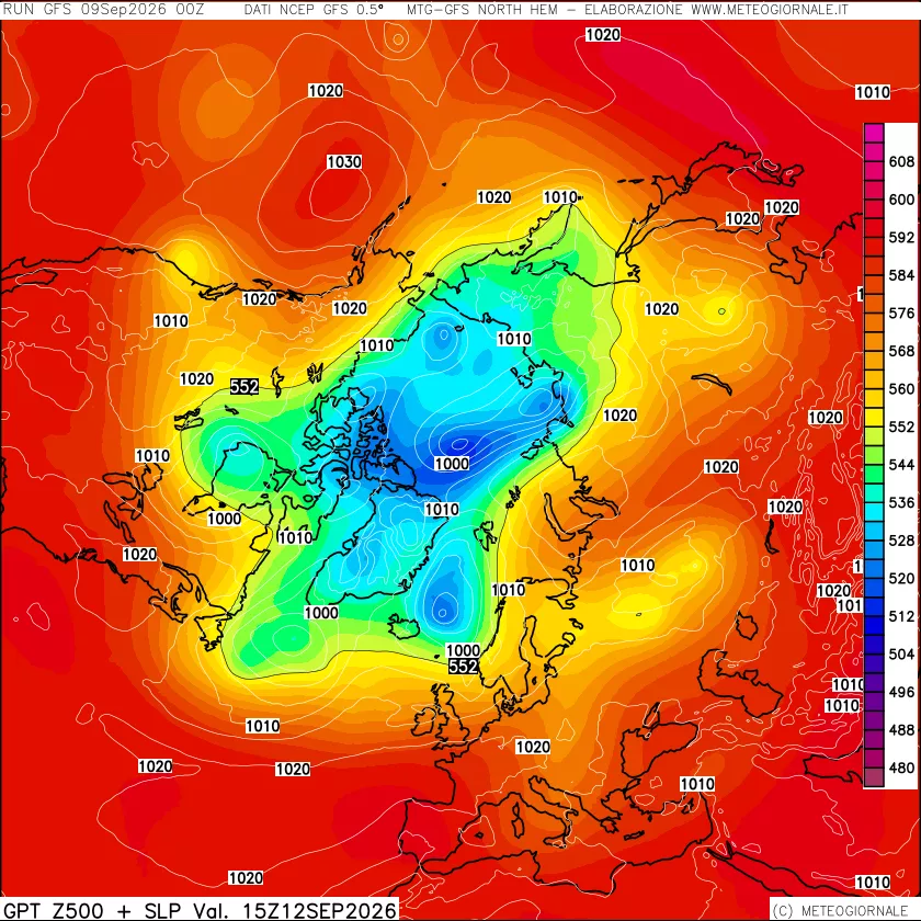 mappa Geopotenziali a 500 hPa + Pressione sul livello del mare