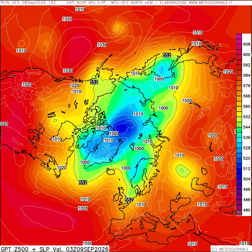 mappa Geopotenziali a 500 hPa + Pressione sul livello del mare