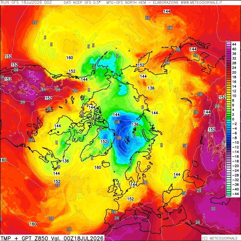 mappa Temperatura e Geopotenziale a 850 hPa