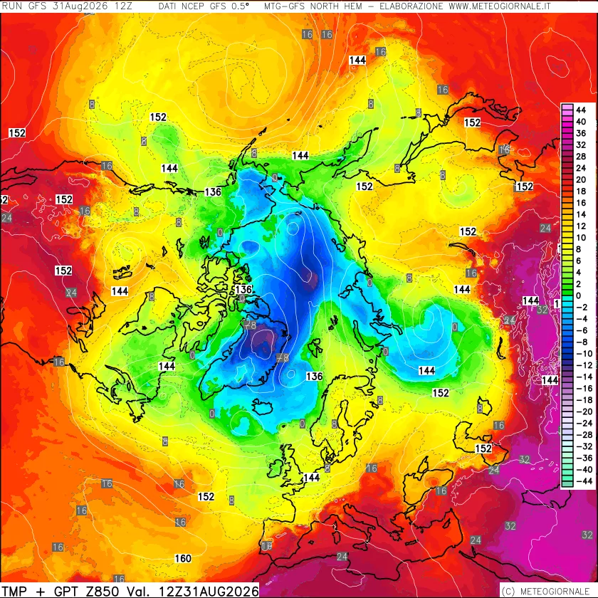 mappa Temperatura e Geopotenziale a 850 hPa
