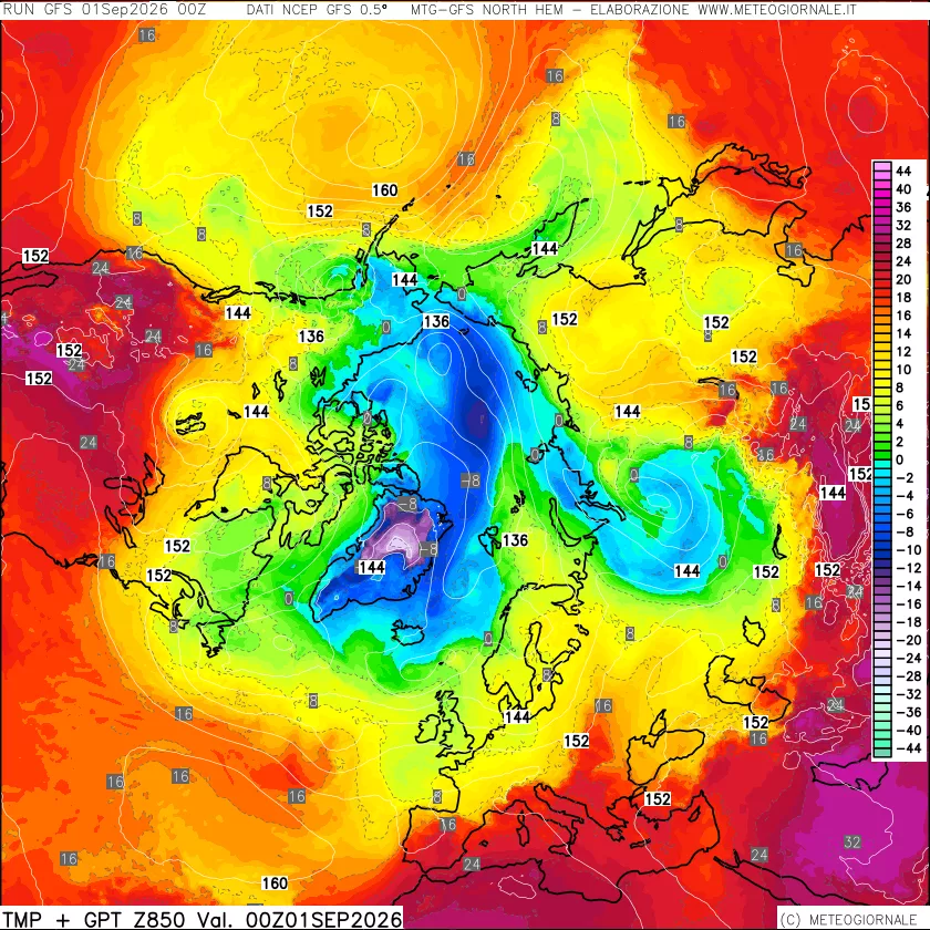 mappa Temperatura e Geopotenziale a 850 hPa