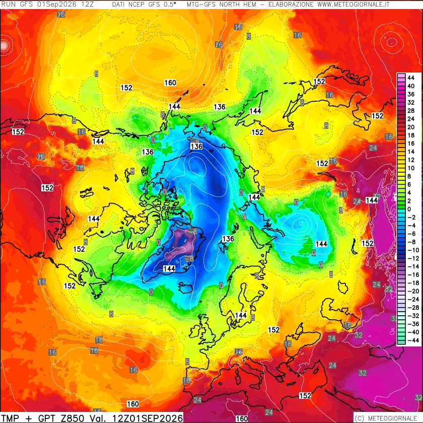 mappa Temperatura e Geopotenziale a 850 hPa
