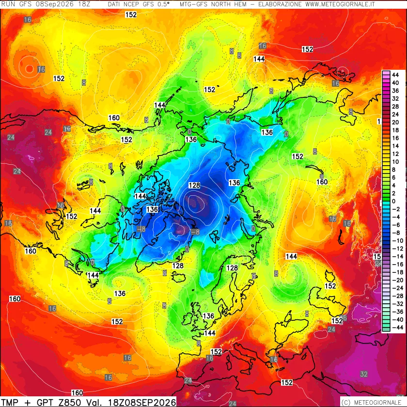 mappa Temperatura e Geopotenziale a 850 hPa