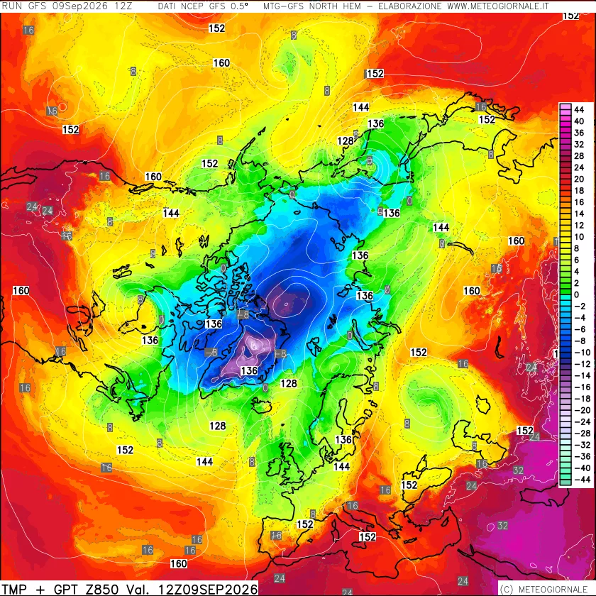mappa Temperatura e Geopotenziale a 850 hPa