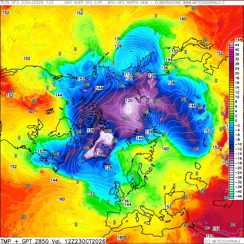 mappa Temperatura e Geopotenziale a 850 hPa