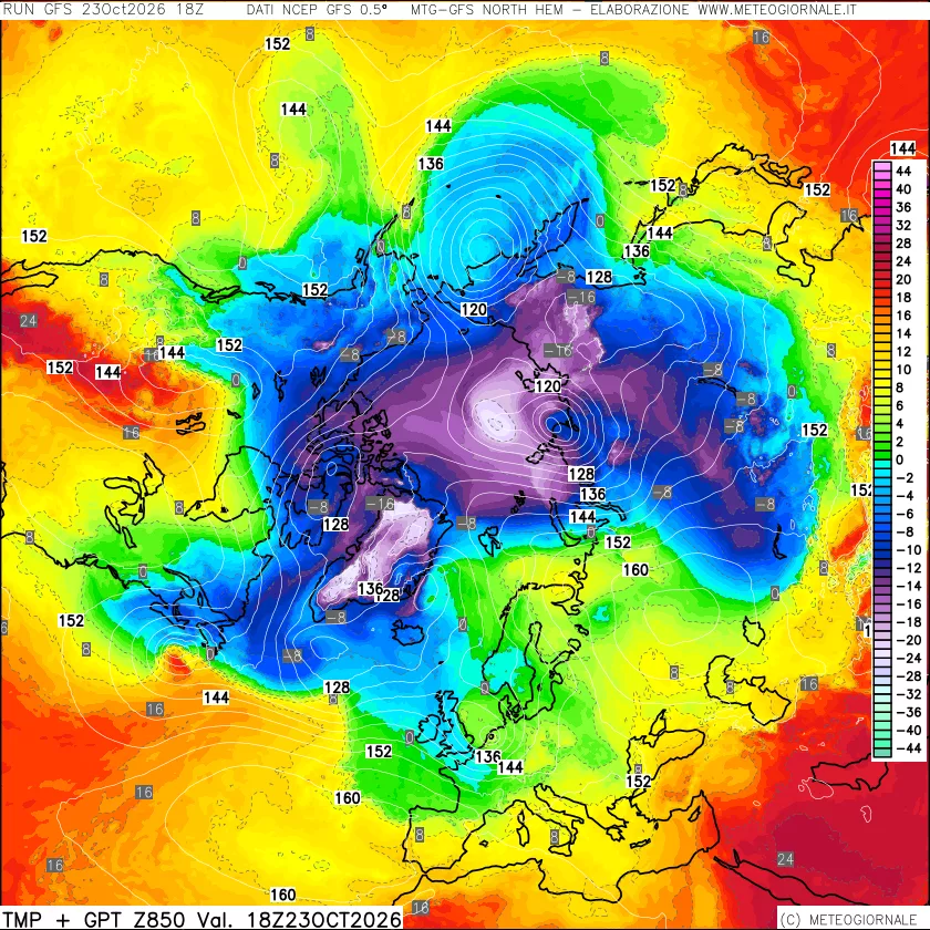 mappa Temperatura e Geopotenziale a 850 hPa