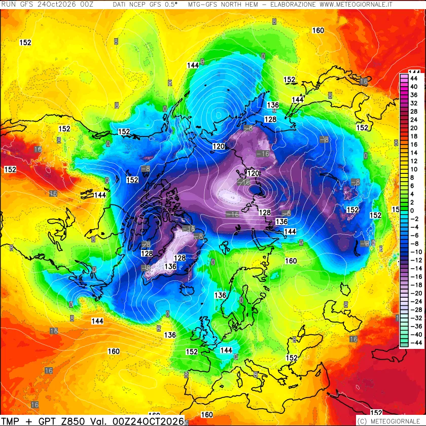 mappa Temperatura e Geopotenziale a 850 hPa