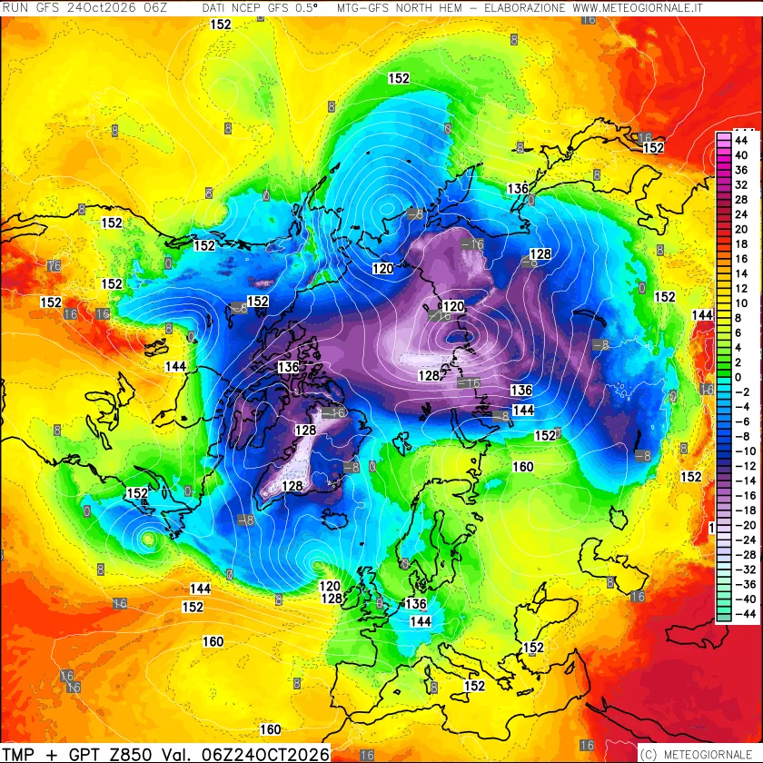 mappa Temperatura e Geopotenziale a 850 hPa