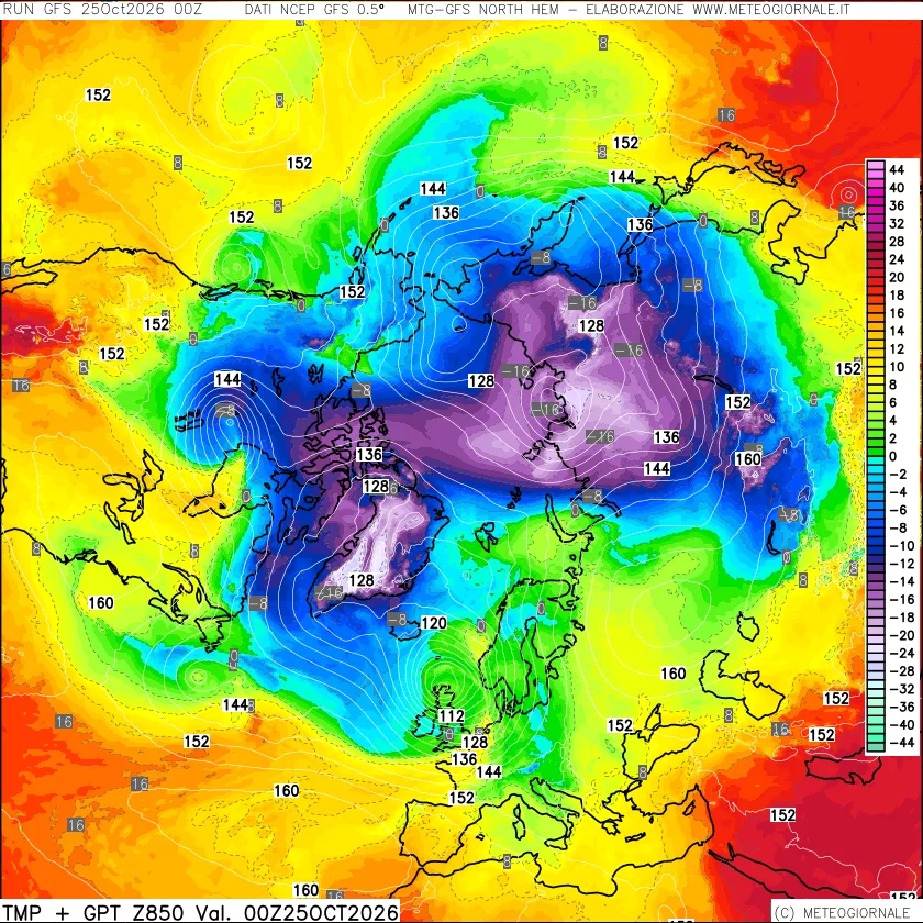 mappa Temperatura e Geopotenziale a 850 hPa
