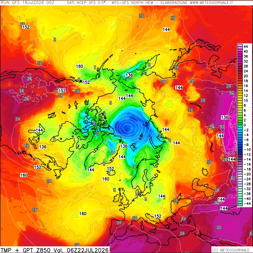mappa Temperatura e Geopotenziale a 850 hPa