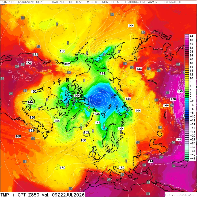 mappa Temperatura e Geopotenziale a 850 hPa