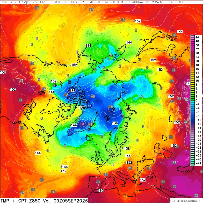 mappa Temperatura e Geopotenziale a 850 hPa