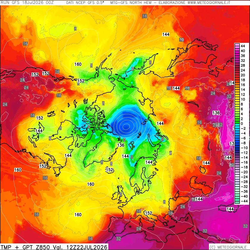 mappa Temperatura e Geopotenziale a 850 hPa