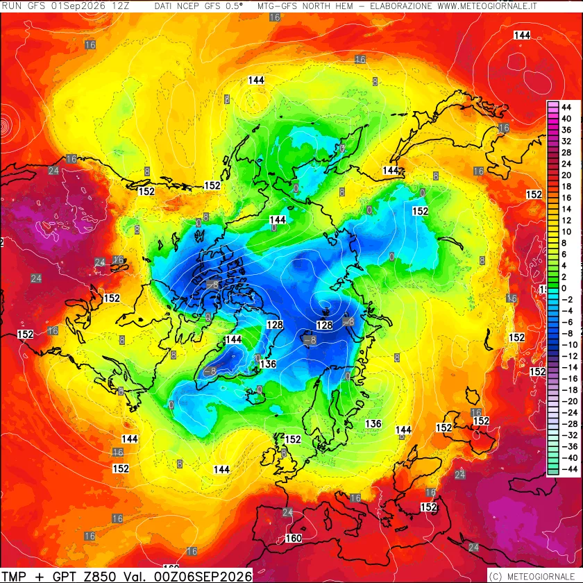 mappa Temperatura e Geopotenziale a 850 hPa