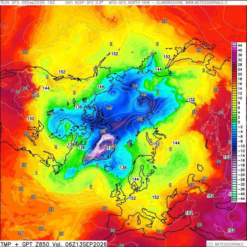 mappa Temperatura e Geopotenziale a 850 hPa