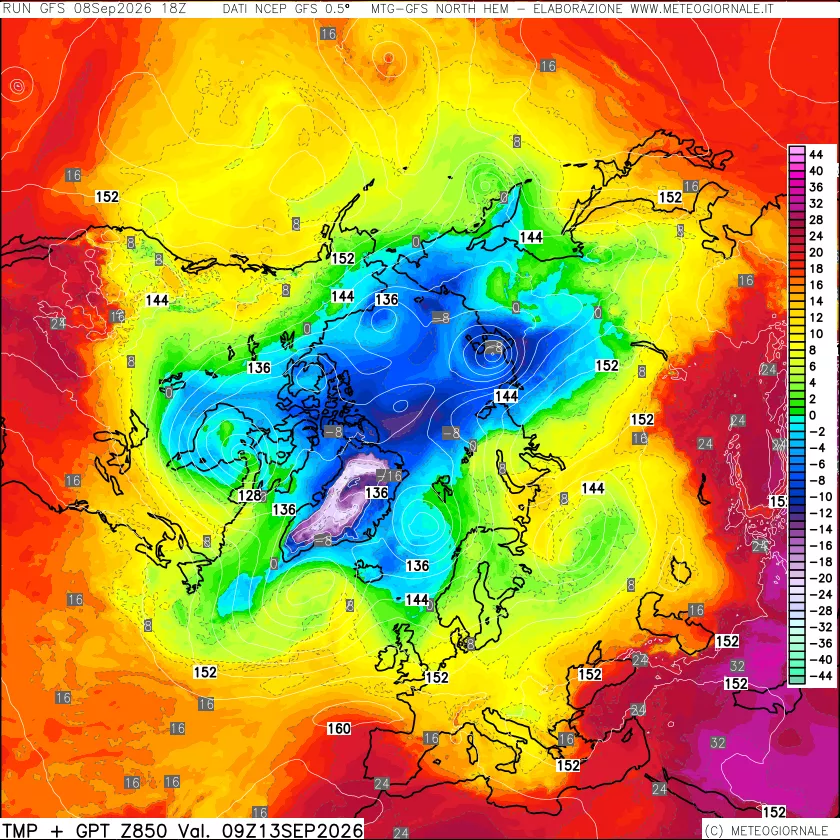 mappa Temperatura e Geopotenziale a 850 hPa