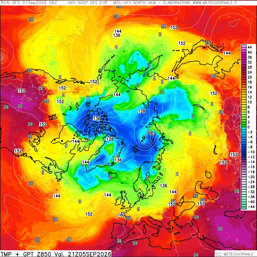 mappa Temperatura e Geopotenziale a 850 hPa