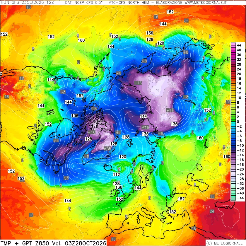 mappa Temperatura e Geopotenziale a 850 hPa