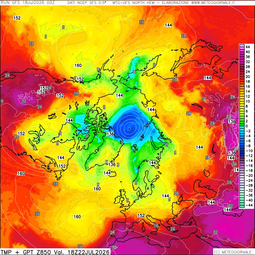 mappa Temperatura e Geopotenziale a 850 hPa