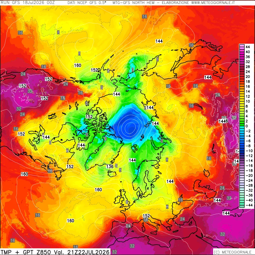 mappa Temperatura e Geopotenziale a 850 hPa