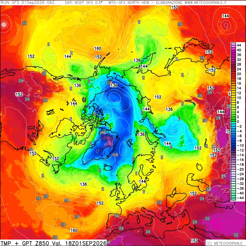 mappa Temperatura e Geopotenziale a 850 hPa