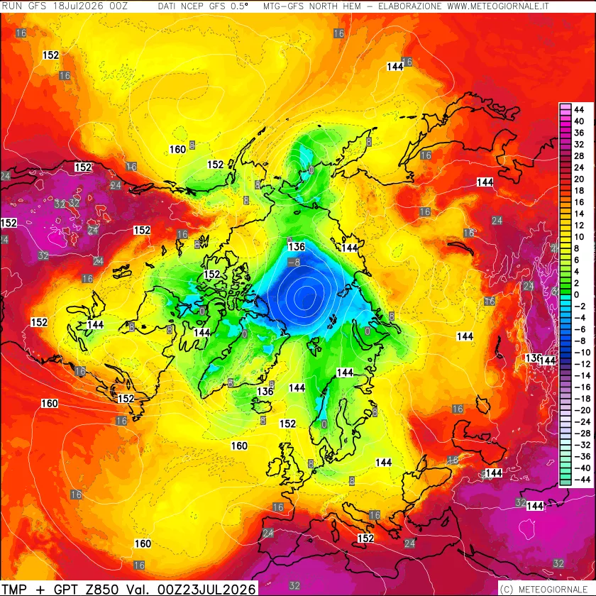mappa Temperatura e Geopotenziale a 850 hPa