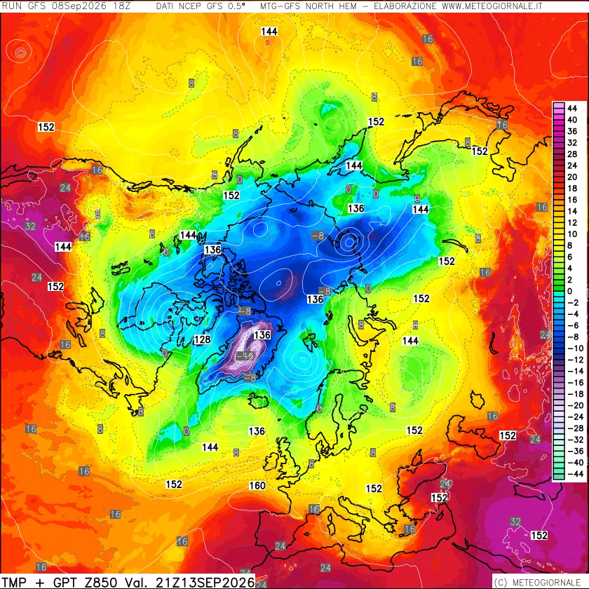 mappa Temperatura e Geopotenziale a 850 hPa