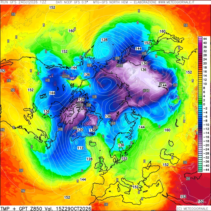 mappa Temperatura e Geopotenziale a 850 hPa
