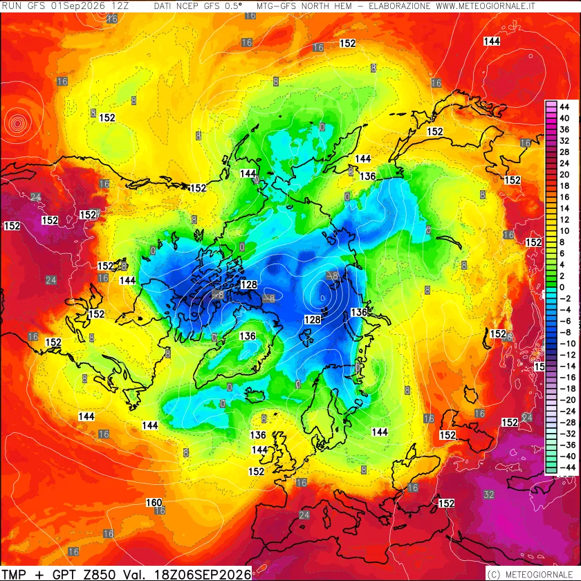 mappa Temperatura e Geopotenziale a 850 hPa
