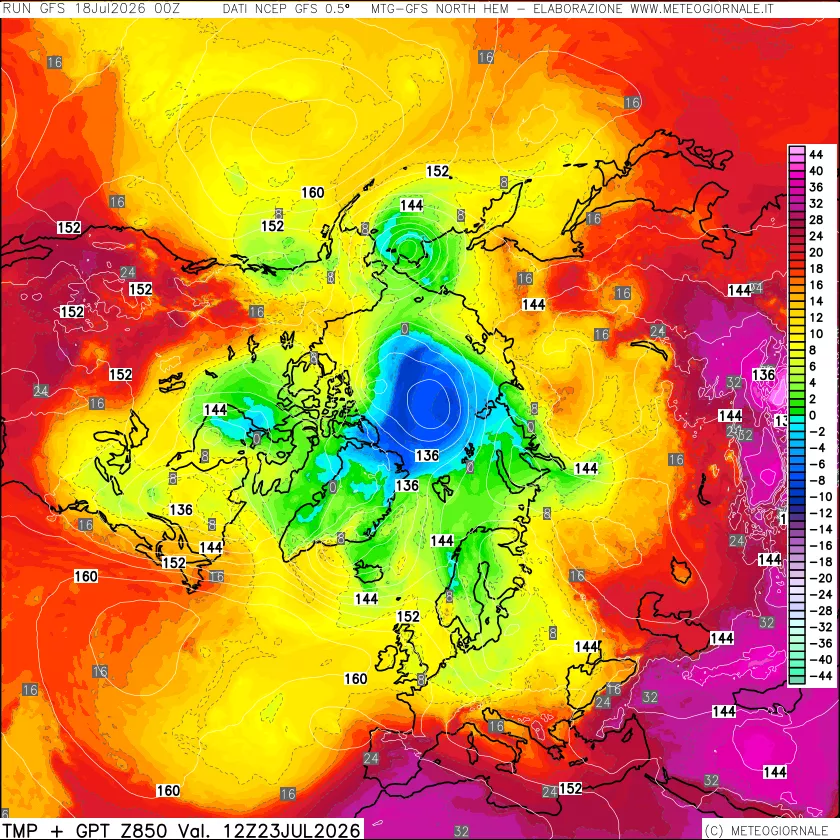 mappa Temperatura e Geopotenziale a 850 hPa