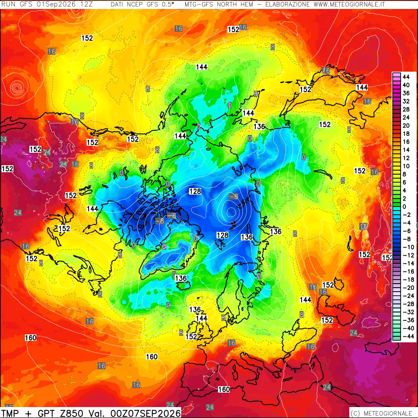 mappa Temperatura e Geopotenziale a 850 hPa