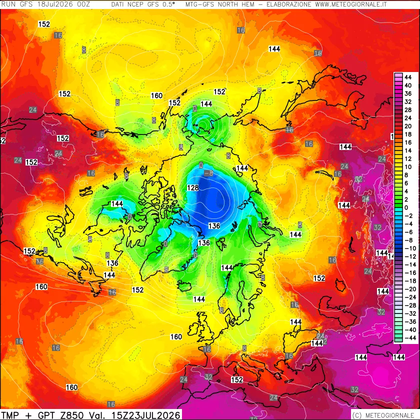 mappa Temperatura e Geopotenziale a 850 hPa