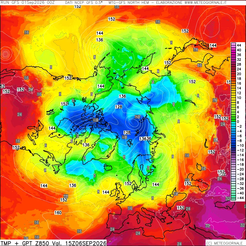 mappa Temperatura e Geopotenziale a 850 hPa