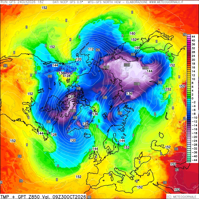 mappa Temperatura e Geopotenziale a 850 hPa