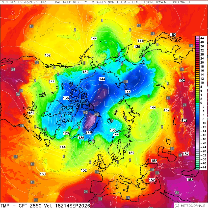 mappa Temperatura e Geopotenziale a 850 hPa