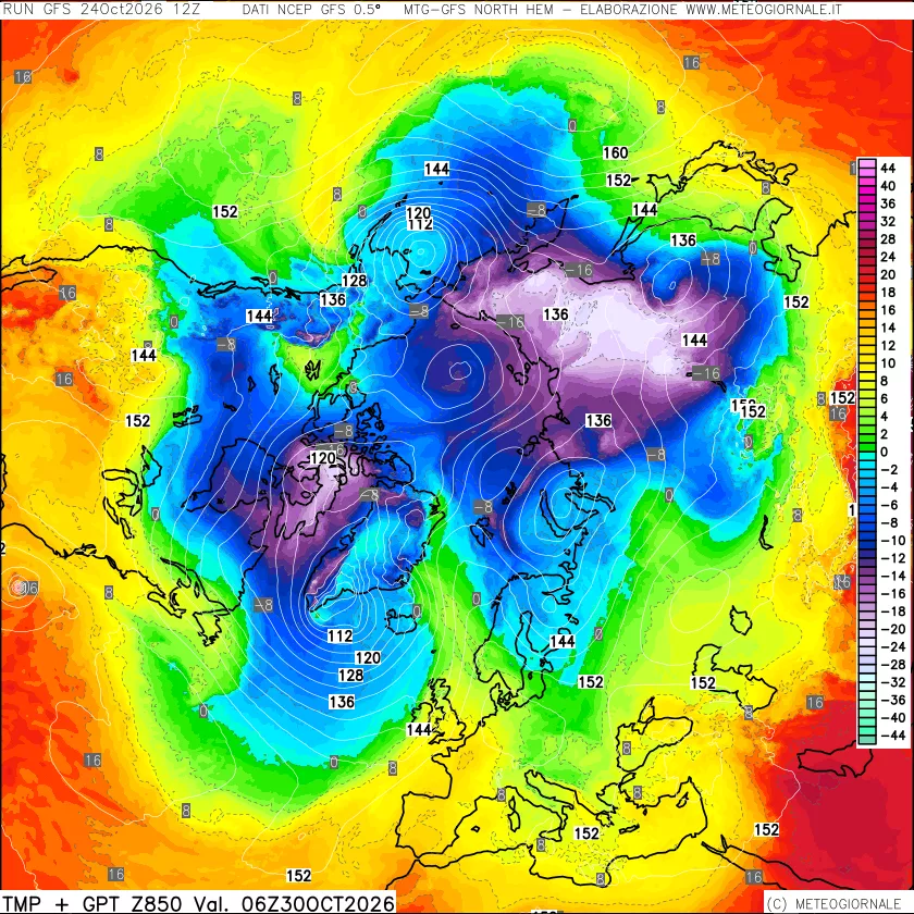 mappa Temperatura e Geopotenziale a 850 hPa