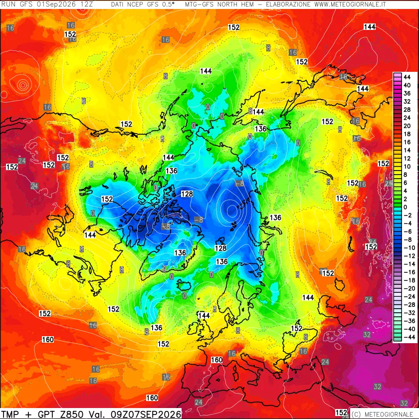 mappa Temperatura e Geopotenziale a 850 hPa