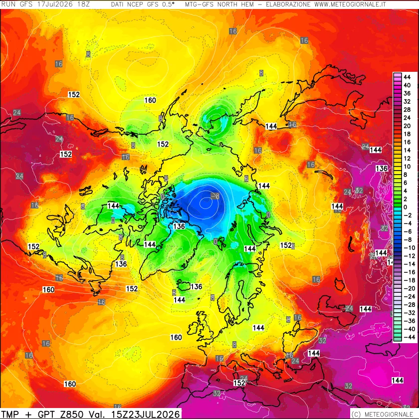 mappa Temperatura e Geopotenziale a 850 hPa