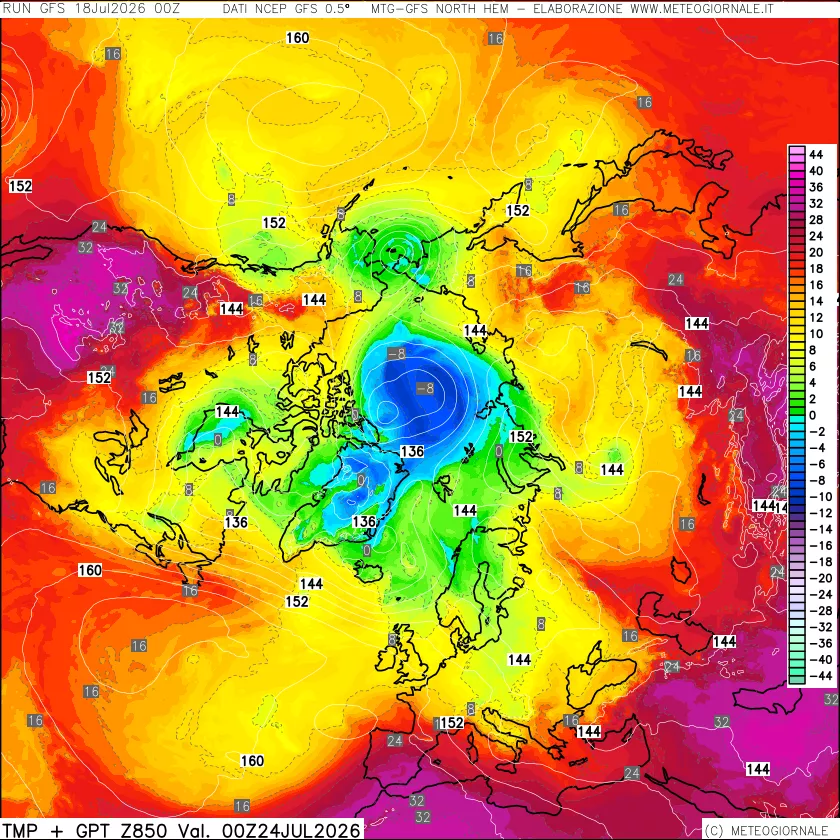mappa Temperatura e Geopotenziale a 850 hPa